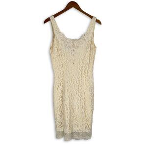 Vintage Leger Ivory Lace Beaded Slip Dress Size 11/12 Bridal Coquette